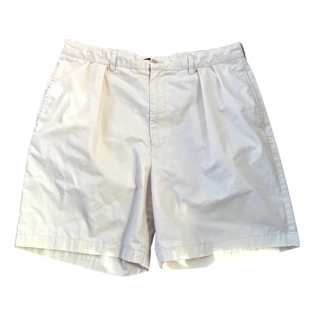 Vintage Polo Golf Ralph Lauren Khaki Pleated Shorts Mens 37 Crest‎ Logo 90s Tan